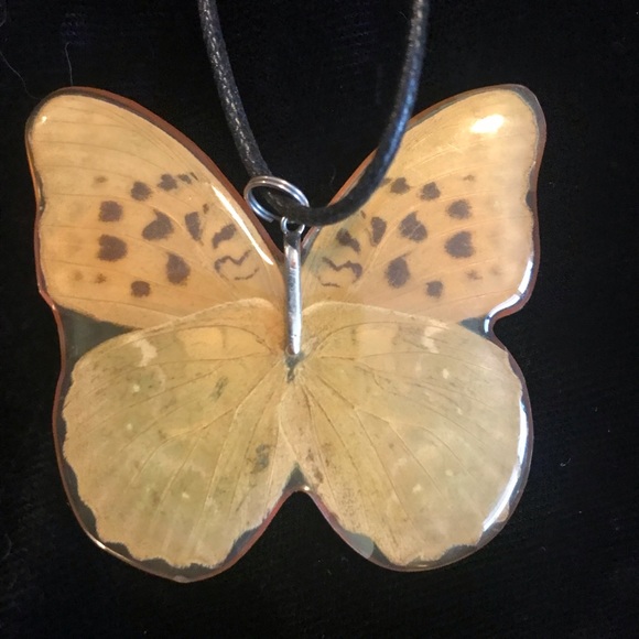 Sterling Silver Resin encased Butterfly Wings Pendant with Leather Cord. - Picture 8 of 15
